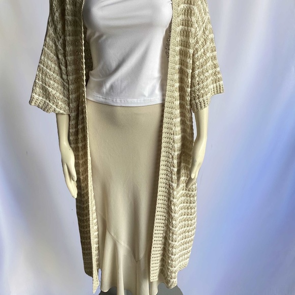 Ecote Beige and Cream Striped Long Cardigan - Picture 2 of 2
